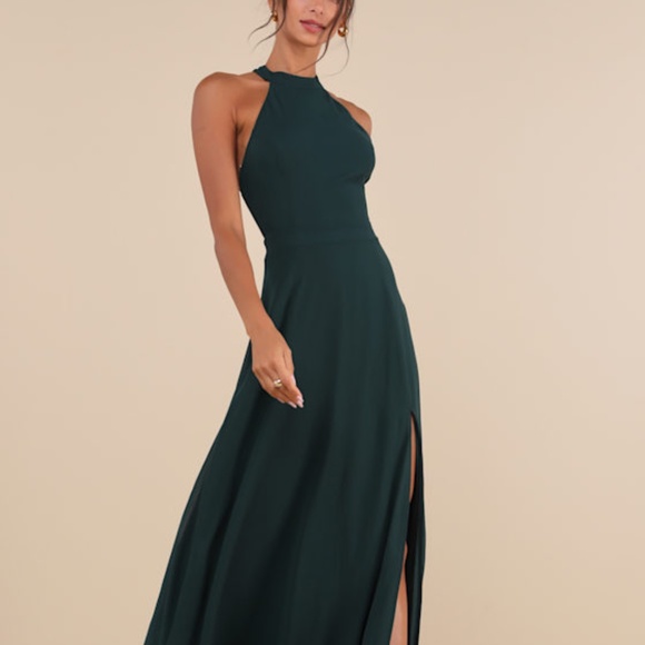 Lulus Confidently Charismatic Emerald Backless Halter Maxi Dress Green - Size S - Picture 1 of 3